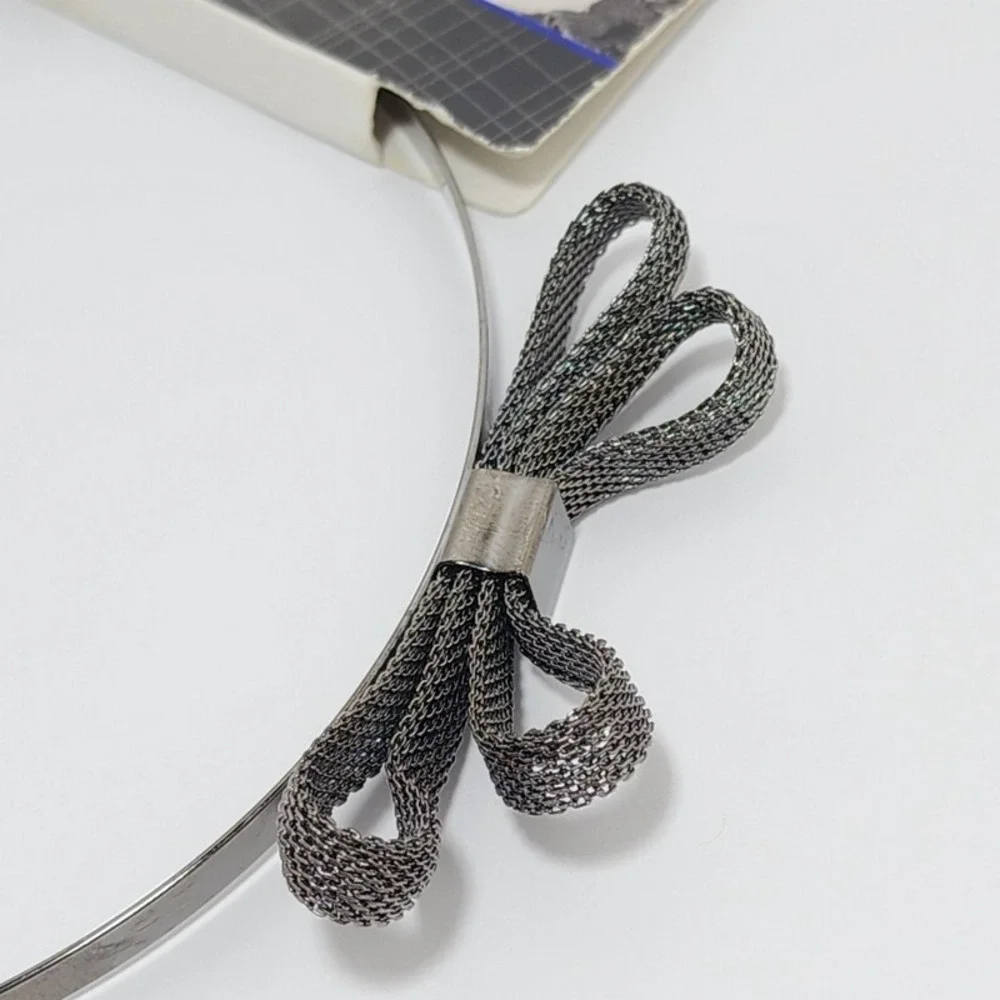Goody Luxe Headband Gunmetal Silver Color Metal Mesh Bow - New - Item # 04703